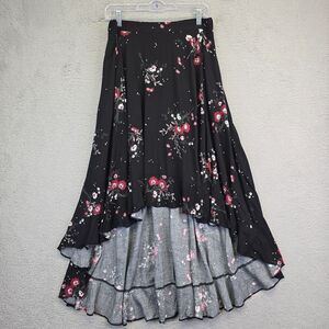 Torrid 00 Hi Low Skirt‎ Womens M L Black A Line Floral Ruffle Hem Skater Flowy